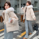 Talvemantel Naiste Jakk Korea Kapuutsiga Parka Soe Suur Karusnahk Talvejope Naised Vatiga Voodriga Naiste Sulejope XS beež