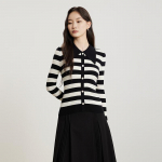 Women's Long-Sleeve Striped Knit Polo Top M