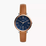 Fossil Jacqueline Naiste K&auml;ekell - 36mm Sinine Ketas Pruun Nahkrihm, Roosakulla Aktsendid Kingitus ES4274 pruun