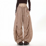 Deeptown Harajuku Vintage Y2k Sinised Ruudulised Naiste Cargo P&uuml;ksid Tikandiga K&auml;sikiri Lai Jalg Korea Mood P&uuml;ksid L&otilde;dvad Suvised M kohv