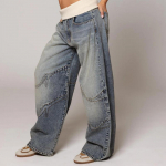Vintage Laiade Jalgadega teksap&uuml;ksid Seksikad Naiste K&otilde;rge V&ouml;&ouml;koht Elegantne K&otilde;rge Sirge Denim L&otilde;tv P&uuml;ks S sinine