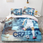 Tekikate Ronaldo 3D Lastele Poisid T&uuml;drukud Tekikate Pehme Voodikate 2/3 Osaline Komplekt T&otilde;mblukuga Pehme Mikrokiud Kuninglik Suurus EU Single(135*200cm)3pcs