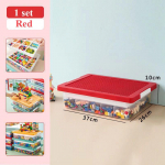 Suure kodu mahutavusega korraldaja ehitusplokk l&auml;bipaistev l&otilde;hestatud plastkarp Laste m&auml;nguasjakonteinerite &uuml;mbris Virnastatav hoiukarp punane