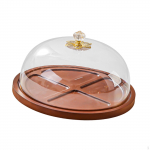 Koogialus kaanega Leibade korraldaja Serveerimisalus puidust TPE l&auml;bipaistva kupliga pirukatele k&uuml;psistele Round 27x15cm