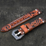 Vintage reljeefne nahast kellarihm 18mm 20mm 22mm 24mm K&auml;sitsi &otilde;mmeldud kellarihm nikerdatud pandlaga meestele Asendusrihm 18mm oranž