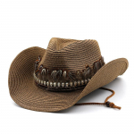 K&auml;sitsi valmistatud &otilde;lest L&auml;&auml;ne-Cowboy M&uuml;ts Naistele Meestele Suvine K&otilde;verdatud &Auml;&auml;rega Ranna P&auml;ikesem&uuml;ts Panama Cowgirl Jazz M&uuml;ts 56-58CM pruun
