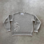 FlowStreet S&uuml;gis Talv &Uuml;mmarguse kaelusega Spordikootud kampsun Moodne Vabaaja Raha muster Retro Harajuku Pullover Soe T&auml;navariided M gray