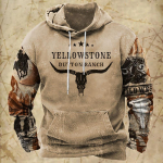Meeste Vintage Kontrastse Yellowstone Graafilise Prindiga Kapuutsiga Pusa S&uuml;gis Pikkade Varrukatega Kapuutsiga Dressipluus &Uuml;lem&otilde;&otilde;duline Meeste Pusa Pullover S