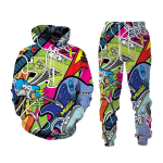Hip Hop Graffitifotoga 3D Multikaj&auml;ljendis Kaheosaline Kapuutsiga Dressipluus ja P&uuml;ksid Unisex Vabaaja Dressipluus Treening&uuml;likond Kevadeks S&uuml;giseks Streetwear 5XL black