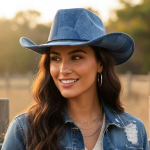 Denimist L&auml;&auml;ne-Cowboy M&uuml;ts T&auml;iskasvanutele Lai &Auml;&auml;r Ruuduline Fedora sinine