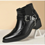 Moodsad meeste vintage kauboisaapad Nahast K&otilde;rge Ketiga Pandlaga Rihmkingad Terava Ninaga Biker Ankle Boots Mehed 43 must