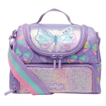 Smiggle Laste seljakotikomplekt T&uuml;drukud 1.-6. klass Lilla liblika disain Pliiatsitopsiga L&otilde;unakarbiga Veepudeliga Purple Butterfly Double-Layer Lunch Bag white