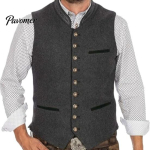 Baieri Oktoberfest Kost&uuml;&uuml;m Vest Meeste Vest, Traditsiooniline V&ouml;&ouml;tkleit, P&uuml;stkrae N&ouml;&ouml;bitav Meeste Villane Vest, Retro Varrukateta Jakk Pulmadeks L tumehall v&auml;rv