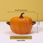 Keraamiline k&otilde;rvitsakujuline supikauss kaanega, kahe sangaga, koduseks kasutamiseks v&otilde;i kiirnuudlite jaoks. 900ml Pumpkin - 1 Piece orange