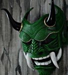 Jaapani Hannya deemonimask Kummitus Oni Samurai Noh Kabuki Punane Prajna lateksmask T&auml;iskasvanu Unisex Halloweeni Cosplay Rekvisiidid black
