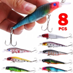 Kalas&ouml;&ouml;t 8 tk Minnow konksud Plastikust kalap&uuml;&uuml;gi landid S&ouml;&ouml;dad V&auml;ndas&ouml;&ouml;da komplekt Kalapeibutis k&otilde;va s&ouml;&ouml;t 8pcs