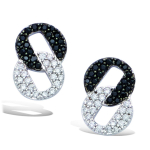 Les Tr&eacute;sors De Lily [P5031] - Boucles Argent 'Sissi' noir blanc (rhodi&eacute;) - 13x8 mm must