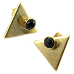 7bis [Q1429] - Boucles artisanales 'Boho' noir dor&eacute; (triangles) - 15x15 mm must