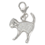 Les Tr&eacute;sors De Lily [Q4919] - Pendentif charm argent 'Chat' blanc argent&eacute; (rhodi&eacute;) - 18x15 mm valge