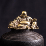 Antiikne antiikne h&auml;das vana vaskn&otilde;u Kvaliteetne puhas messing Feng Shui v&auml;ikesed kaunistused Linnamaja Lucky Transfer Maitreya Buddha v&auml;ike k&auml;epide