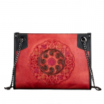 Johnature Retro k&auml;sitsi valmistatud reljeefne naiste kott, esimene kiht lehma nahast &otilde;lakott Luksuslik lilleline naiste k&auml;skjakk punane