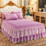 Avaleht Magamistoa Printsessi pitsist tepitud voodikate voodikate Pol&uuml;ester puuvillane luksuslik voodikate Seelikud pitsvoodi seelikuvoodrid paksendatud seelikulina 150*200cm 1pc lilla