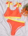 Naiste ujumistrikoo Colorblock seljalips Seksikad bikiinid k&otilde;rge v&ouml;&ouml;kohaga stringid Brasiilia rannariided ujumiskost&uuml;&uuml;mid S oranž