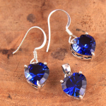 Nano safiirist s&uuml;damekujuline ripatsiga k&otilde;rvar&otilde;ngaste komplekt, h&otilde;bedast ehtekomplekt, v&auml;&auml;riskividega ehted, kingitused talle, 925 sterlingh&otilde;bedast k&auml;sitsi valmistatud ehted sinine