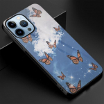 Butterfly telefoni&uuml;mbris iPhone'ile 14 13 11 12 Pro Max Mini Xs Xr X 7 8 6s Plus Se 2022 karastatud klaasist tagakaane kaitseraua Fundas For iPhone 12