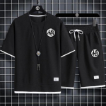 Suvised meeste topid + p&uuml;ksid, 2-osaline komplekt Slam Dunk Print Jaapani anime vabaaja T-s&auml;rk ja l&uuml;hikesed p&uuml;ksid l&uuml;hikeste varrukatega korvpallispordir&otilde;ivad S