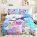 3D Merineitsi voodipesukomplekt t&uuml;drukute tuppa Fantaasiaprinteriga tekikott ja padjap&uuml;&uuml;r 2/3 t&uuml;kki DE155 * 200 t&auml;issuuruses kiiresti kuivav kodukaunistus Baby 100x135cm