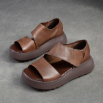 Johnature naiste sandaalid paksu talla Peep Toe platvormkingad ehtsast nahast vintage mugavad sandaalid 39 punakaspruun