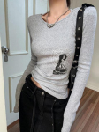 Esteetiline T-s&auml;rk Naiste elastsed kitsad topid Y2k Vintage Crop Tops Prindiga Graafilised T-s&auml;rgid Ameerika retro T-s&auml;rgid S hall