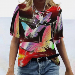 Moodne naiste kollane liblikas T-s&auml;rk Naljakas vabaaja O-kaelusega l&uuml;hikeste varrukatega T-s&auml;rk Suvine naiste T-s&auml;rk XS punane