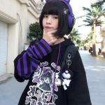 Anime jaapani t&uuml;druku v&otilde;lts kaheosaline pluss sametine sviiter, naissoost tudengi s&uuml;gis-talvine uus armas magus triibuline avar kapuuts S must