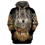 Ilus Tribal Native Wolf, 3D k&otilde;ikjal tr&uuml;kitud meeste kapuuts, s&uuml;gisene unisex sviiter Pullover vabaaja t&auml;navar&otilde;ivad, suur suurus M