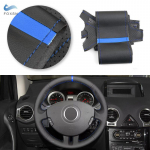 Car Steering Wheel Cover Leather Trim Black with blue strip For Renault Clio 3 RS 2005 2006 2007 2008 2009 2010 2011 2012