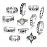 12 tk v&auml;rviline kalliskivi, k&auml;sitsi nikerdatud t&auml;ht Kuu s&otilde;rmus, &otilde;&otilde;nestatud naiste peov&otilde;lu s&otilde;rmuse komplekt h&otilde;be