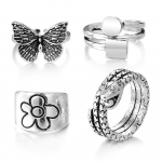 Vintage liblikas lilleline mao s&otilde;rmus &uuml;mmargune ruudukujuline elegantne ehe, peen nikerdatud s&otilde;rmuse komplekt h&otilde;be