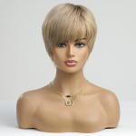 HAIRCUBE L&uuml;hikesed kreemjad blondid 100% juustest parukad naistele, Pixie Cut sirge parukad Bang Glueless parukatega, loomulik igap&auml;evaseks kasutamiseks