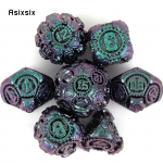 7 tk lilla roheline hammasratta metallist t&auml;ringud t&auml;ismetallist mitmetahuline t&auml;ringukomplekt, mis sobib rollim&auml;nguks RPG lauam&auml;ngu kaardim&auml;nguks mitmev&auml;rviline