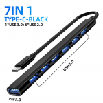 C-t&uuml;&uuml;pi USB-jaotur 7 porti USB 3.0 2.0 jaotur USB C-jaoturi dokkimisjaam kiire 5Gbps jaoturi adapter s&uuml;learvuti toe jaoks k&otilde;vaketta hiire klaviatuur type c must