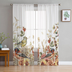Eukal&uuml;pti lehed Dahlia Rose Robin T&uuml;ll Aknakardin L&auml;bipaistvad Valances Kardinad elutuppa Kodukaunistuse kardinapaneel 135W x 114H(cm)