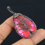 Natural Tree Of Life Kunzite Gemstone Copper Wire Wrap Gift Pendant 2.4 i6i56