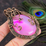 Natural Pink Lace Agate Gemstone Handmade Copper Wire Wrap Pendant 3.15 r7j64