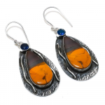 Natural Mookaite, Blue Topaz Gemstone 925 Sterling Silver Earring 2.72 v9t42