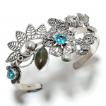 Looduslik labradoriit, topaas v&auml;&auml;riskivi 925 sterlingh&otilde;be mansett k&auml;ev&otilde;ru reguleeritav. o7F81