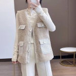 Temperament Lady Style Lamb Palus vest S&uuml;gis- ja Talvine Uus Tweed Stitching Vest Vest Jope Naiste XXXL