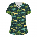 Suures suuruses armsad tr&uuml;kitud Scrub t&ouml;&ouml;vormi topid naistele V-kaelusega l&uuml;hikeste varrukatega l&otilde;busad T-s&auml;rgid taskutega t&ouml;&ouml;riiete s&auml;rk L must