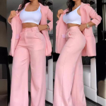 Elegantne s&uuml;gisene naiste bleiser ja p&uuml;ksid, kaheosaline komplekt naistele, moodne s&auml;lguga kraega mantel ja taskukujuline p&uuml;kskost&uuml;&uuml;m S